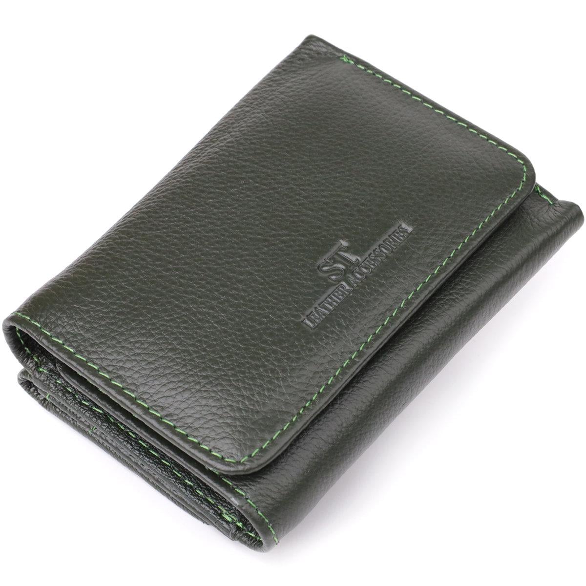 Гаманець жіночий ST Leather 23076 трискладний з натуральної шкіри Зелений (168-136-23076)