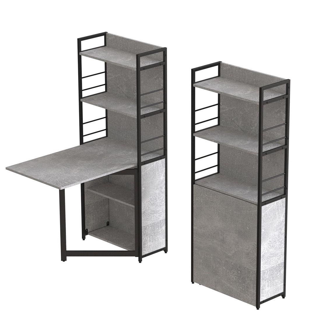 Стол книжка с этажеркой Ferrum-decor Практик 2 металл/ДСП 16 мм 1555x640x990 мм Черный/Бетон (FRD-104631) - фото 2