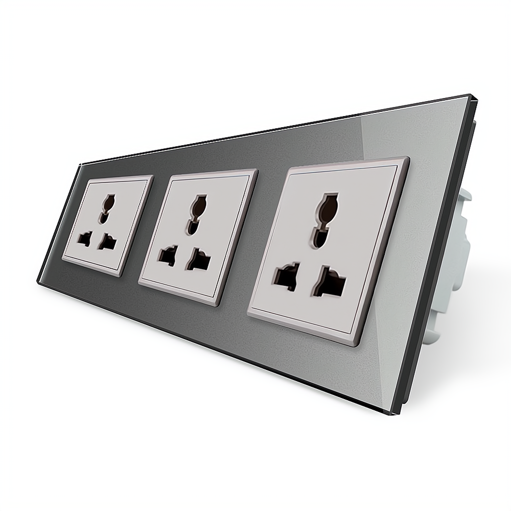 Розетка трехместная LIVOLO универсальная стеклянный Серый (VL-C7FCT22-6IP)
