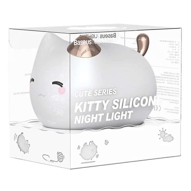 Ночник Baseus Cute Series Kitti RGB силиконовый мягкий Белый (25222opti) - фото 5