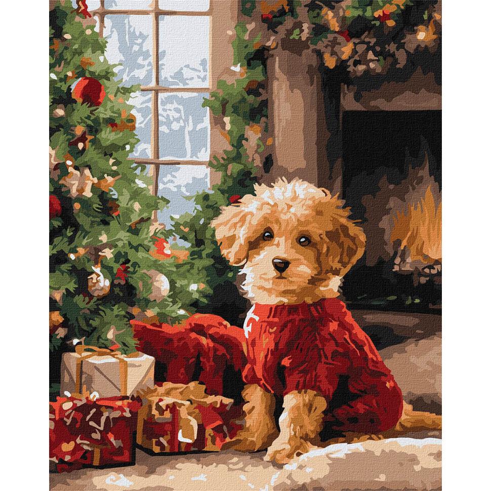 Картина по номерам Ideyka Пудель у елки 40x50 см (KHO6832)