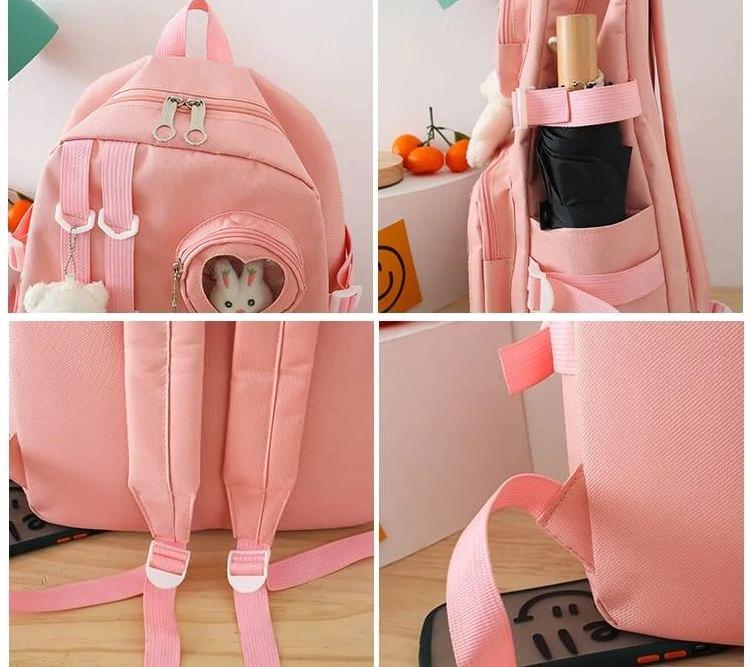 Шкільний рюкзак для дівчинки Ведмедик з значком-зайчик 4в1 5-11 клас Рожевий (27667913) - фото 4 Шкільний рюкзак для дівчинки Ведмедик з значком-зайчик 4в1 5-11 клас Рожевий (27667913) - фото 4