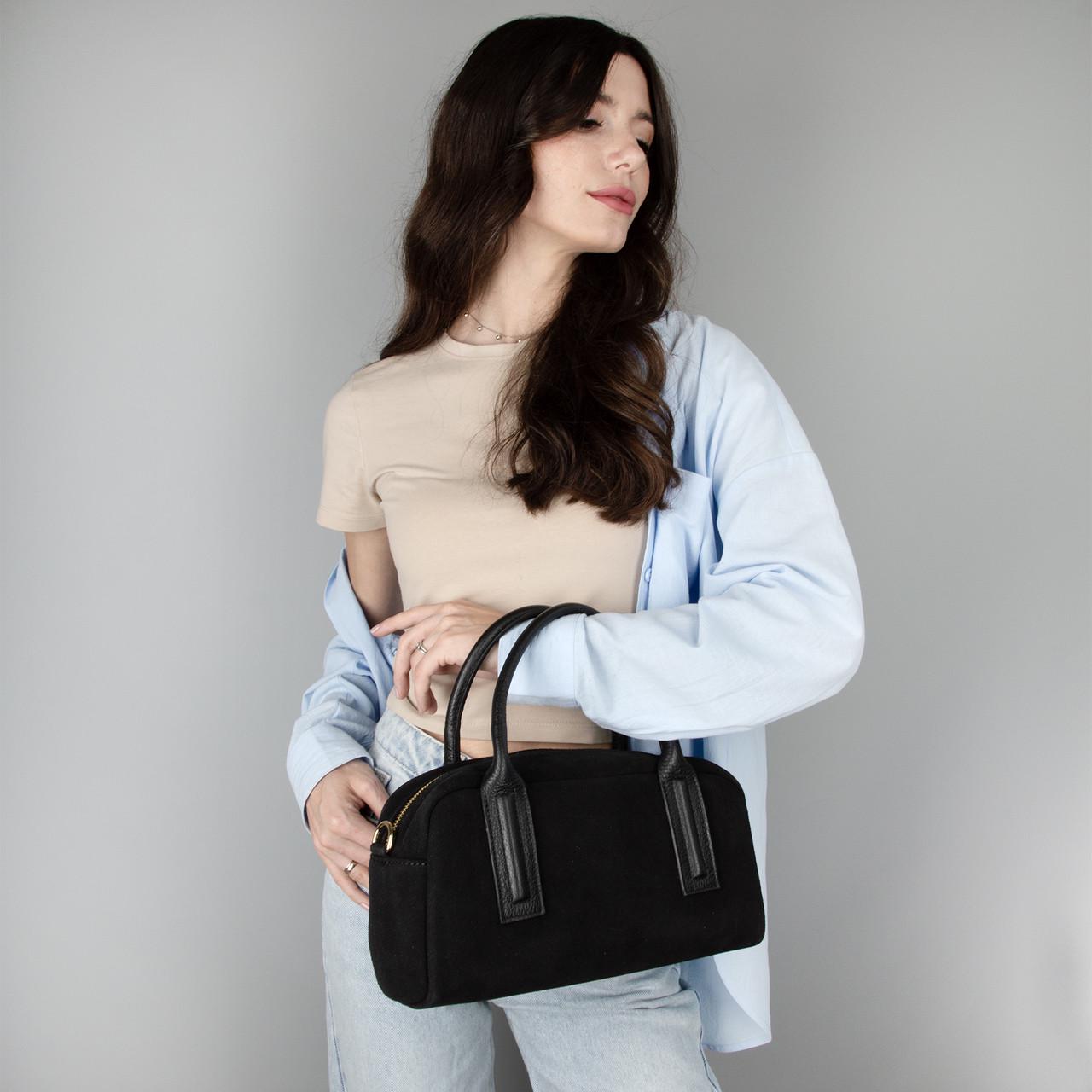 Сумка жіноча замшева Virginia Conti 03972 зі шкіряними ручками Чорний (2660943064) - фото 2 Сумка жіноча замшева Virginia Conti 03972 зі шкіряними ручками Чорний (2660943064) - фото 2