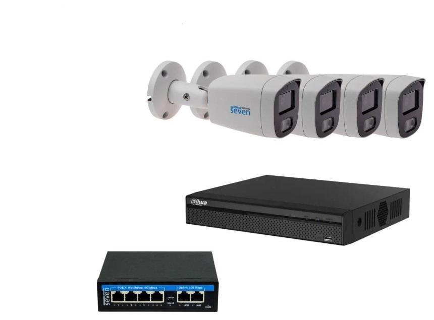 Комплект IP-видеонаблюдения Dahua DH-IP1124OW-2MP на 4 цилиндрические 2 Мп IP-камеры