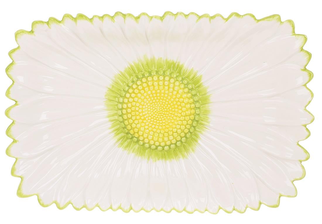 Блюдо керамическое BonaDi Ромашка прямоугольная 33,5х22х4 см Белый (928-020)