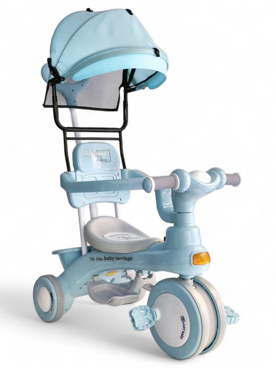 Детский велосипед с родительской ручкой и козырьком Xilelong XLT618-2 трехколесный до 60 кг Голубой (XLT618-2r-s2)