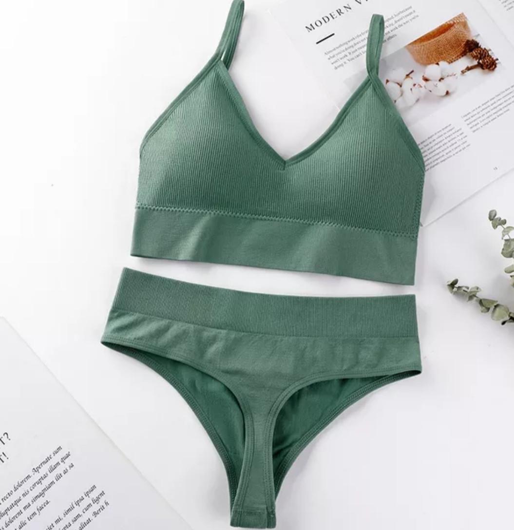 Комплект нижньої білизни в рубчик S/M Зелений (1710516826) - фото 4 Комплект нижньої білизни в рубчик S/M Зелений (1710516826) - фото 4