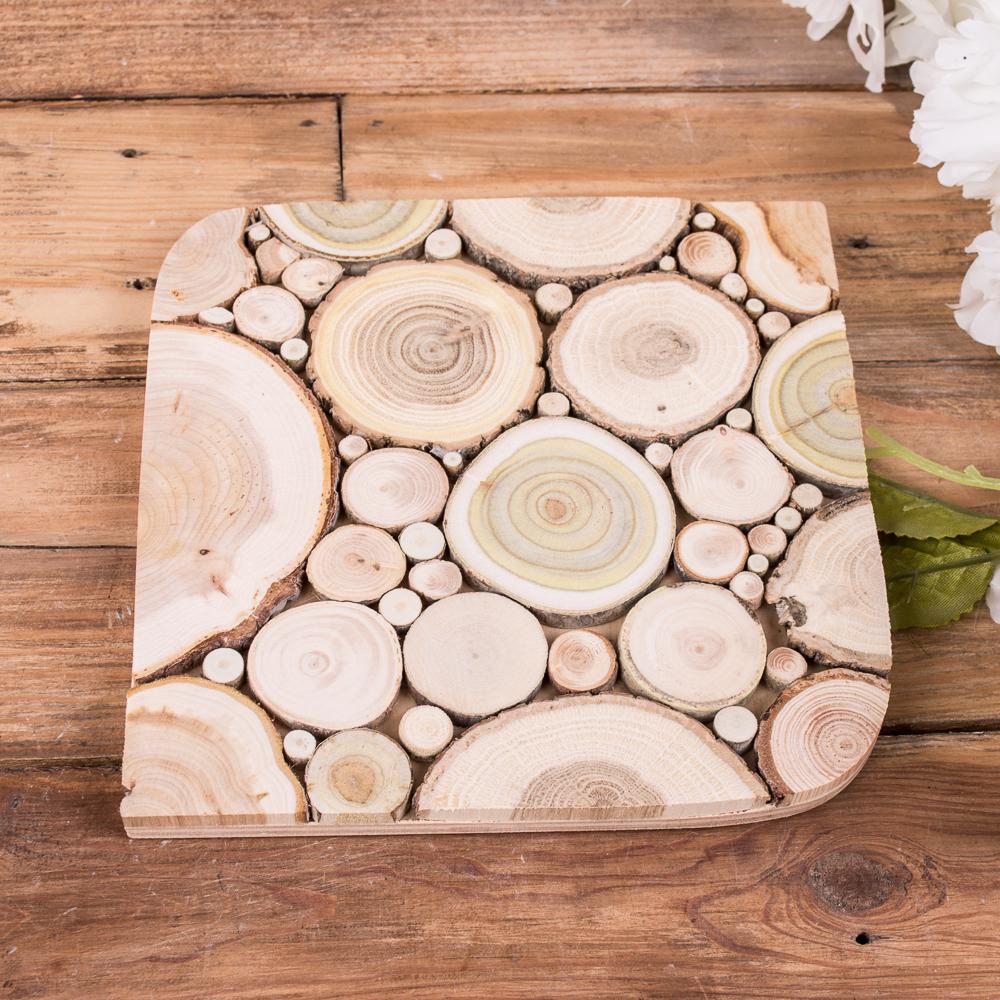 Подставка из срезов дерева квадратная средняя 16 см. (2932)