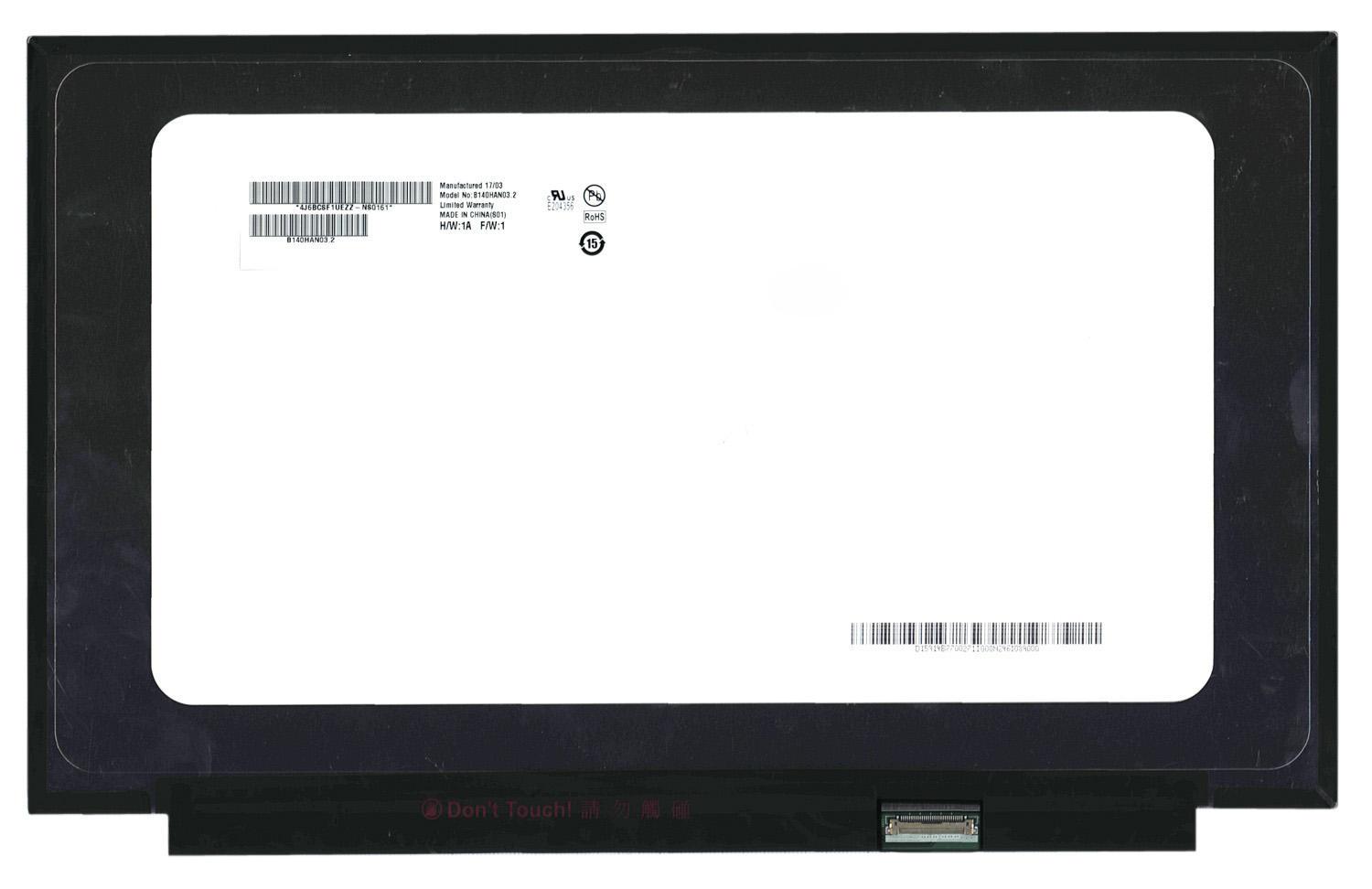 Матрица для ноутбука 14,0" Slim 30 pin eDP справа 1920x1080 LED без крепления Матовая AU Optronics AUO B140HAN03.2