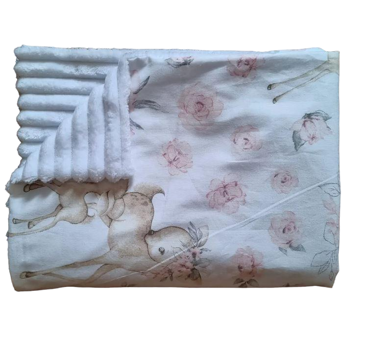 Плед детский BST для дома/прогулок/тележка/у кроватку хлопок/плюш Белый/светло-розовый (1797265633)