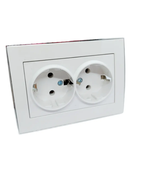 Розетка двойная Rain с заземлением со вставкой Белый/Хром (26441880)
