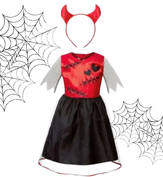 Костюм на Хэллоуин для девочки с обручем S Черно-красный (523522) - фото 4