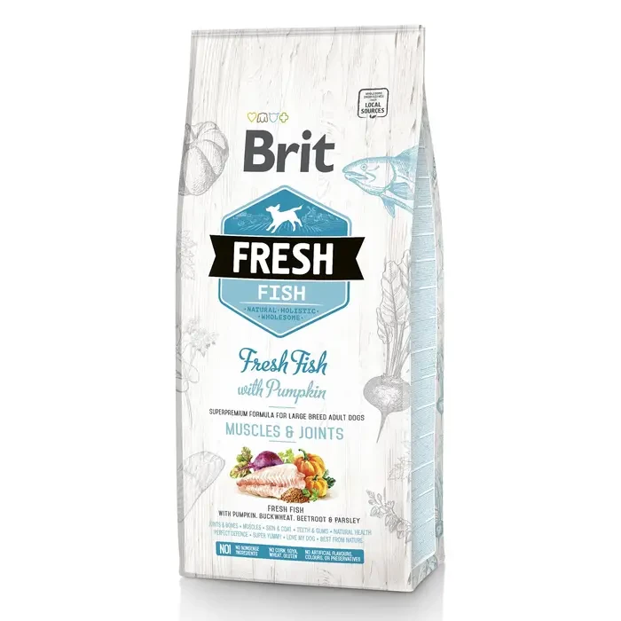 Сухой корм для взрослых собак крупных пород Brit Fresh Fish Pumpkin 12 кг