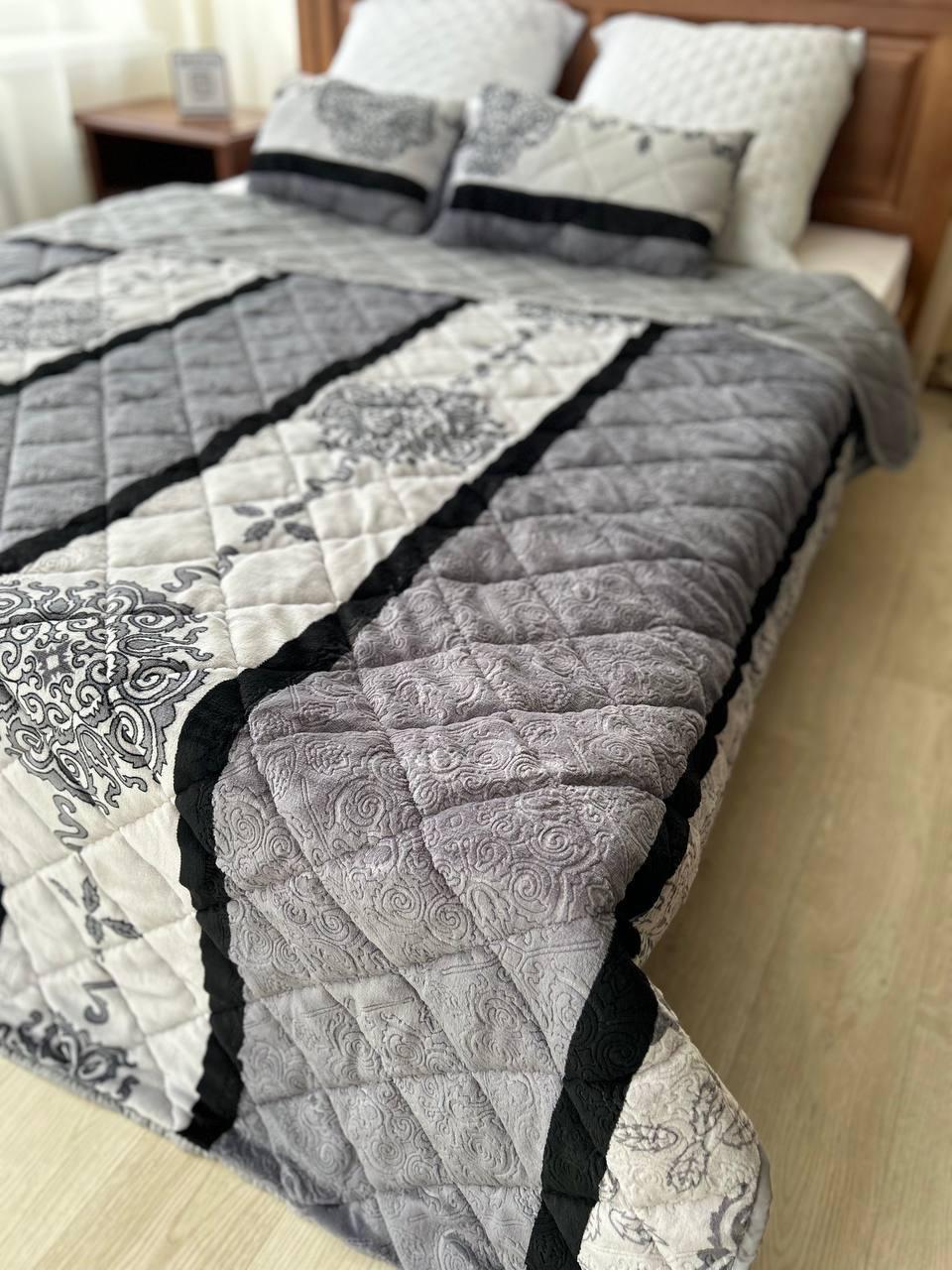 Покрывало на две стороны 2 подушки евро 240х220 см Серый (П4К-Мpled+poduska005-02)