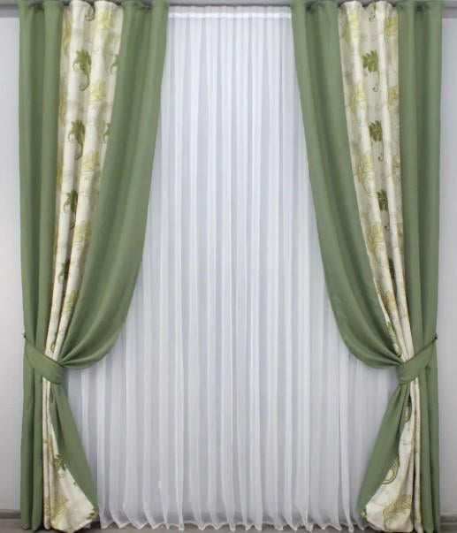 Шторы лен 1,5х2,7 м 2 шт. Оливковый/Бежевый (016дк/926-1295-926ш)