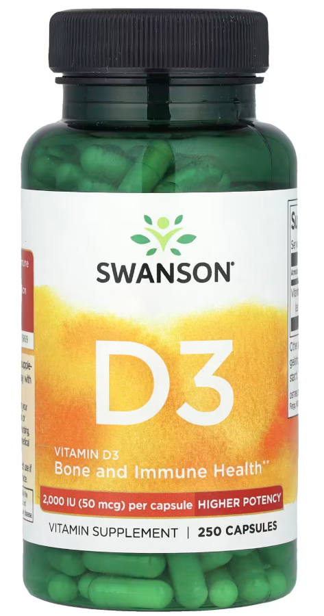 Витамин Д3 холекальциферол Swanson Vitamin D3 2000 МЕ Higher Potency 250 капсул