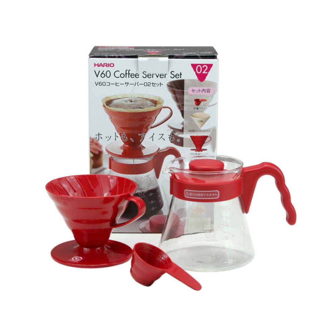 Набір Пуровер Hario V60 02 пластик Red/сервірувальний заварник зі скла