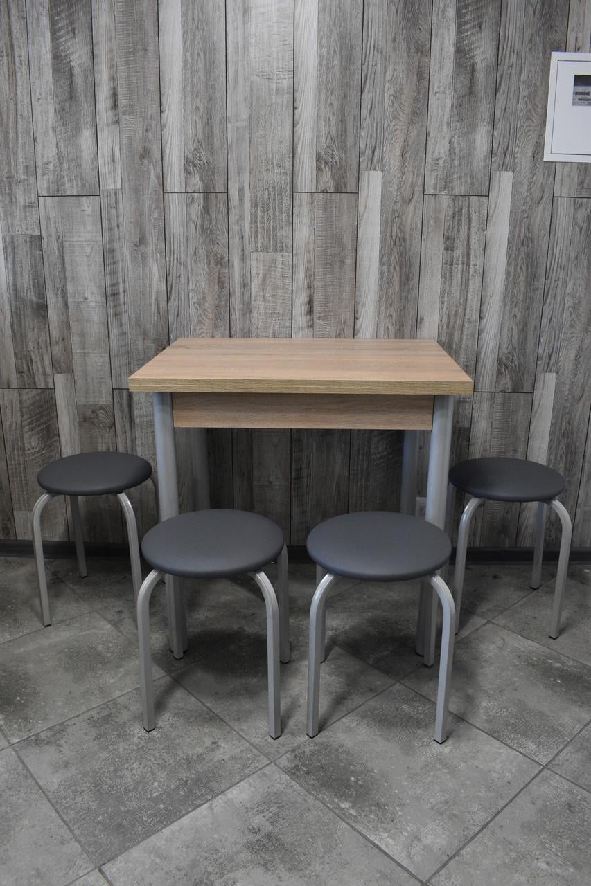 Кухонний комплект Оскар стіл розкладний/табурети 4 шт. Стандарт 60х80/80х120х75 см Сонома/Сірий (28374612)