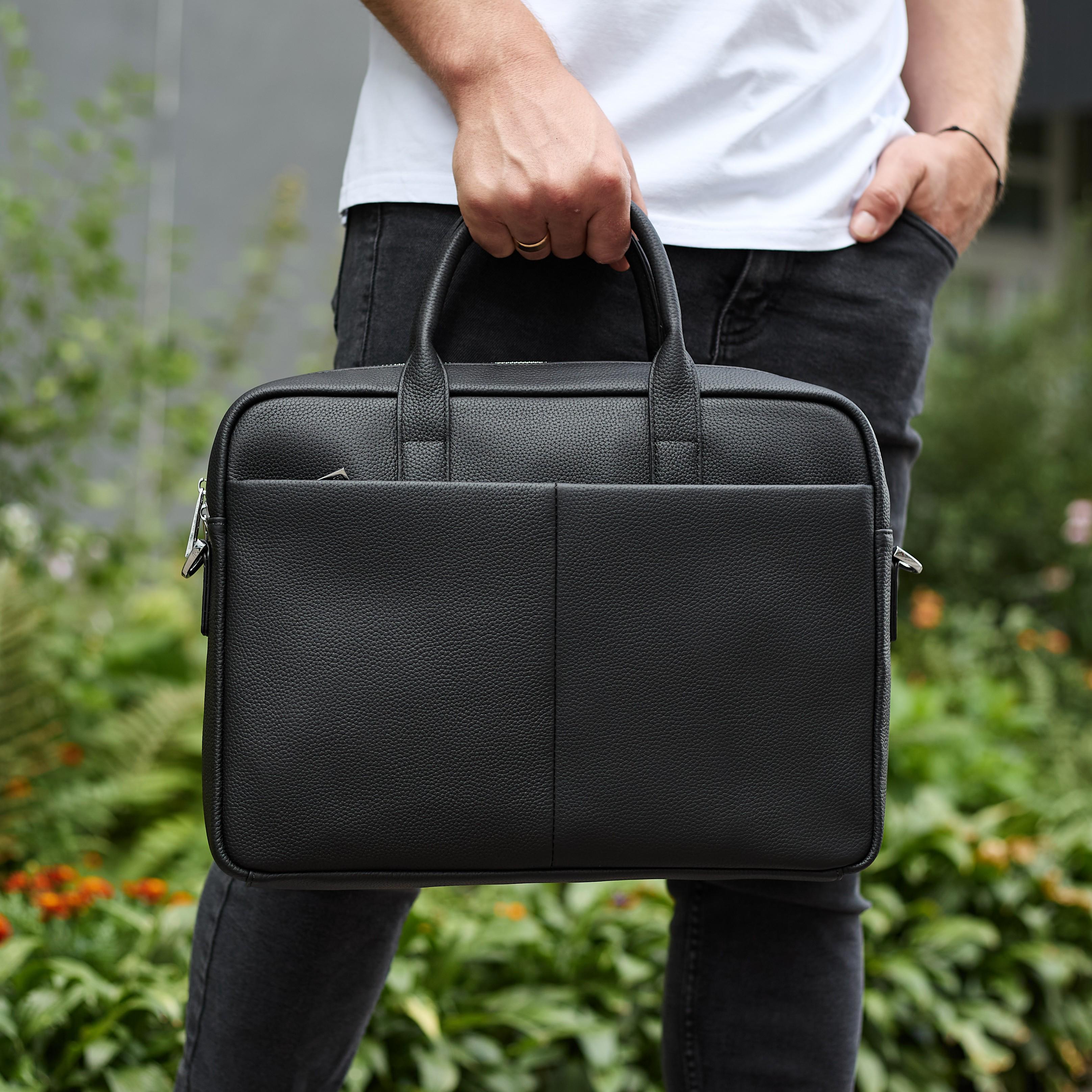 Портфель деловой мужской кожаный Tiding Bag кожаный 38х28х8,5 см Черный