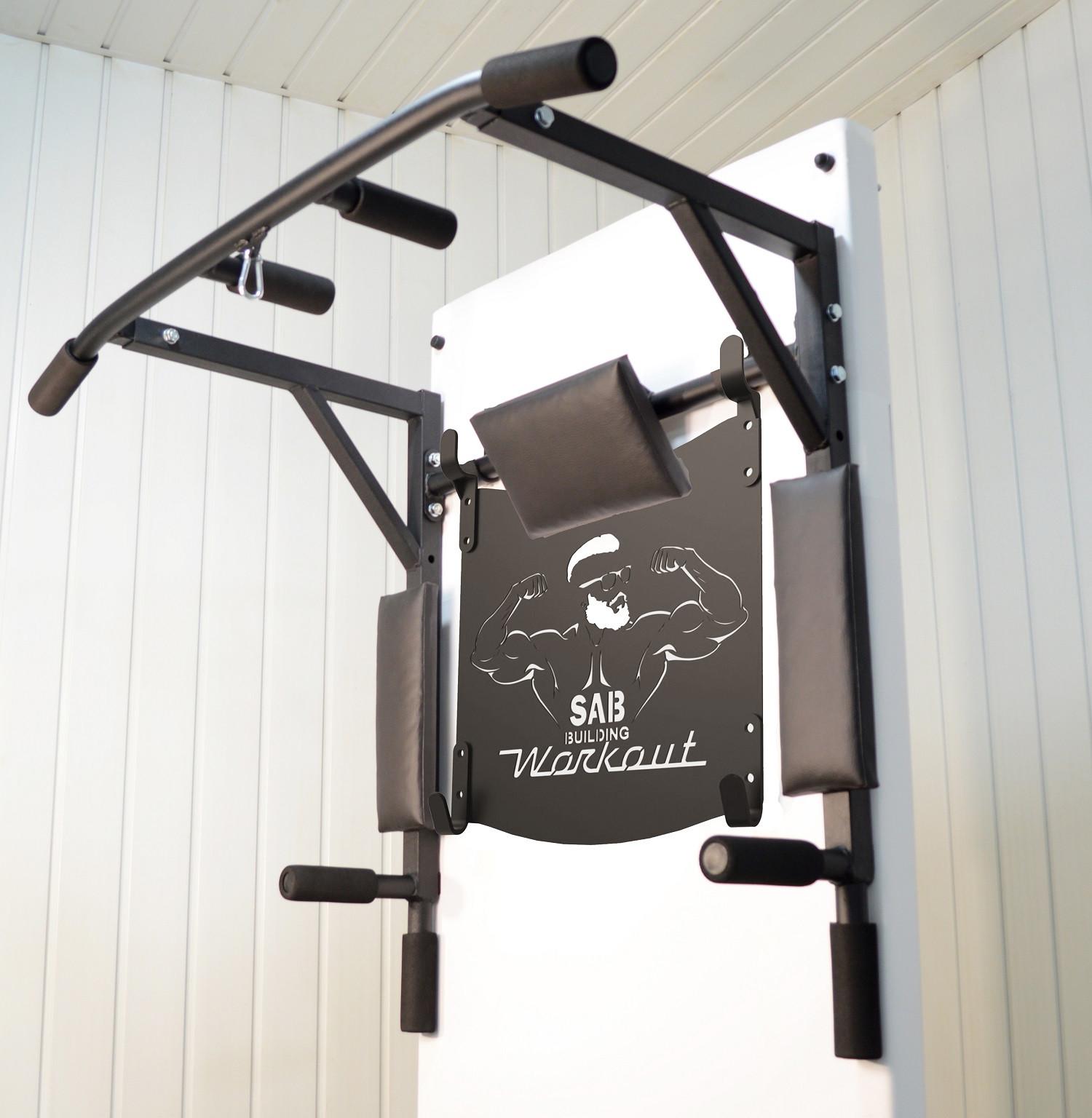 Турнік-бруси SAB В2/р настінний розбірний з рамкою кріплення та упором для преса Чорний (0047)