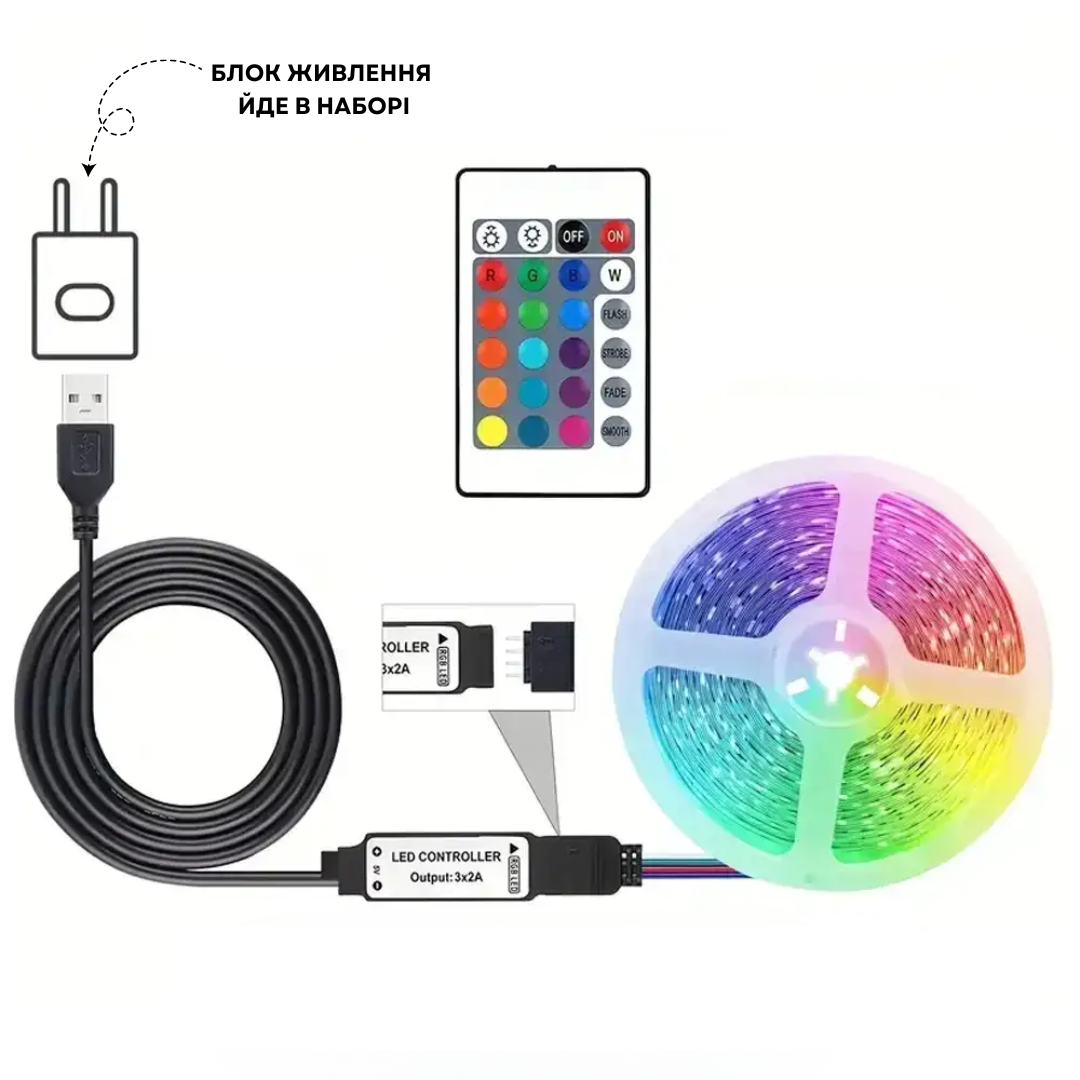 Світлодіодна стрічка RGB з Bluetooth багатоколфрна від USB 10 м (2348148055) - фото 6 Світлодіодна стрічка RGB з Bluetooth багатоколфрна від USB 10 м (2348148055) - фото 6