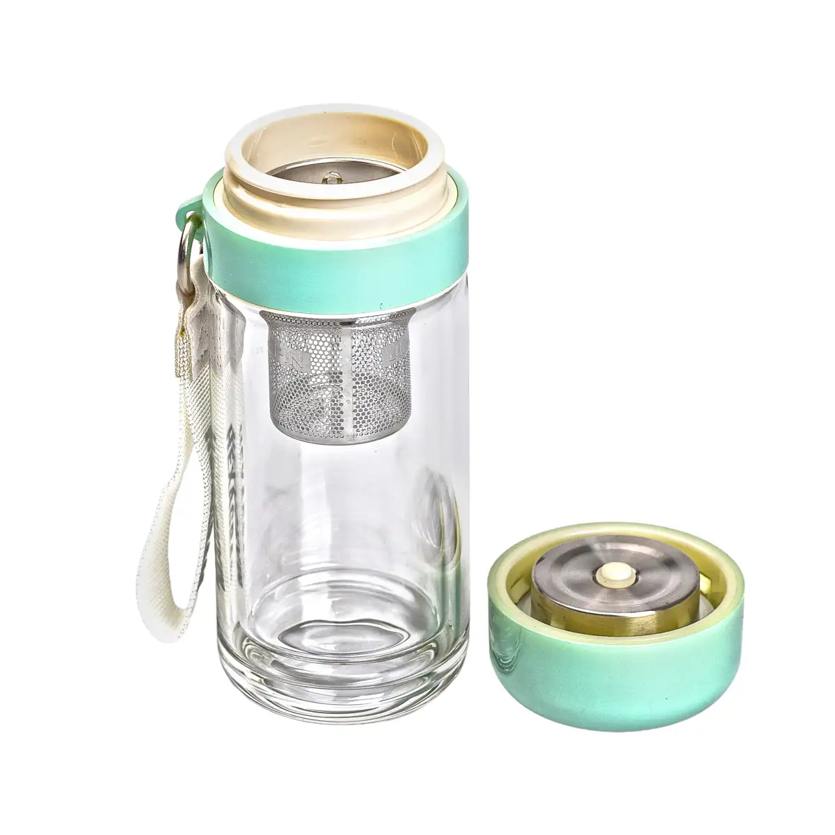 Термос скляний Yiwu HP-14-40M Hexagram 240 мл з подвійними стінками та заварником м'ятний (118-107-HP-14-40M) - фото 3