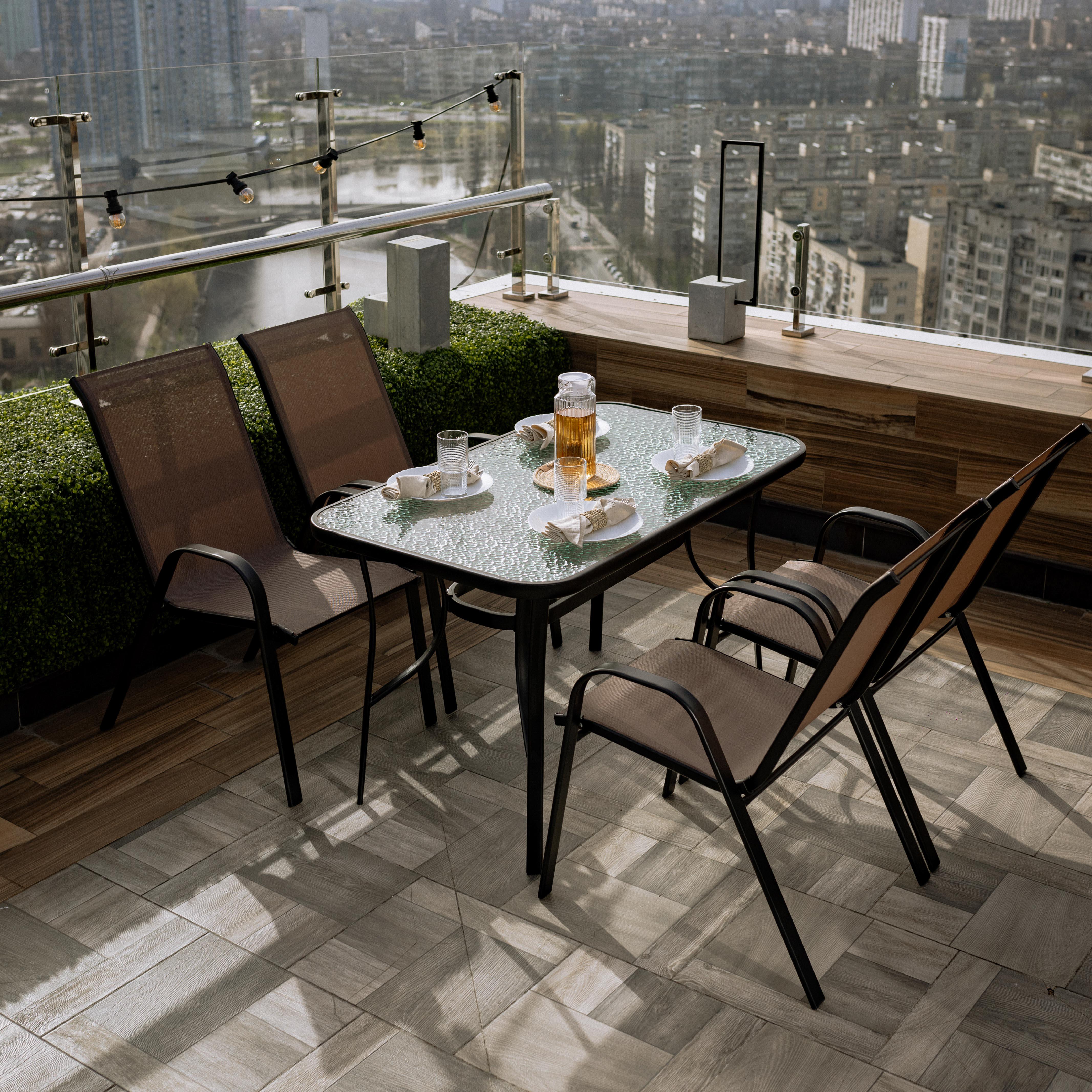 Комплект садових меблів 4Points Udine-4 прямокутний стіл та 4 стільця Коричневий