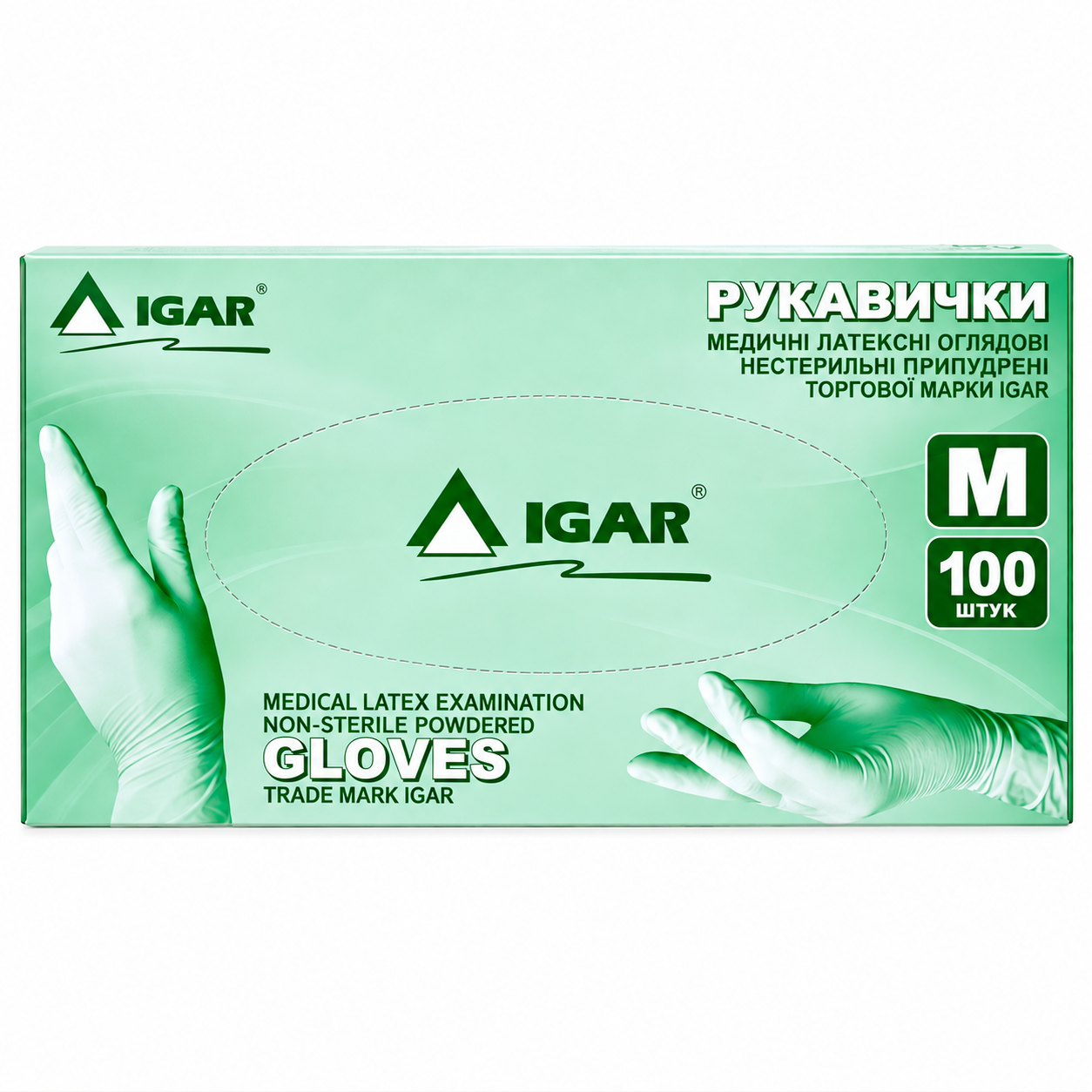 Перчатки латексные IGAR нестерильные опудренные М 50 пар. Белый (000002687)