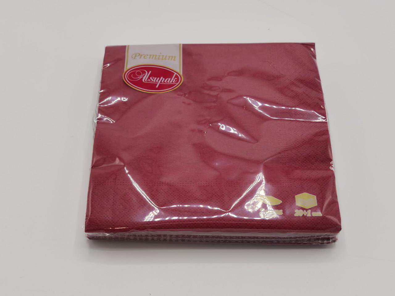 Серветки однотонні ТМ Alsupak 33х33 см 2 шари 20 шт. Бордовий - фото 1 Серветки однотонні ТМ Alsupak 33х33 см 2 шари 20 шт. Бордовий - фото 1