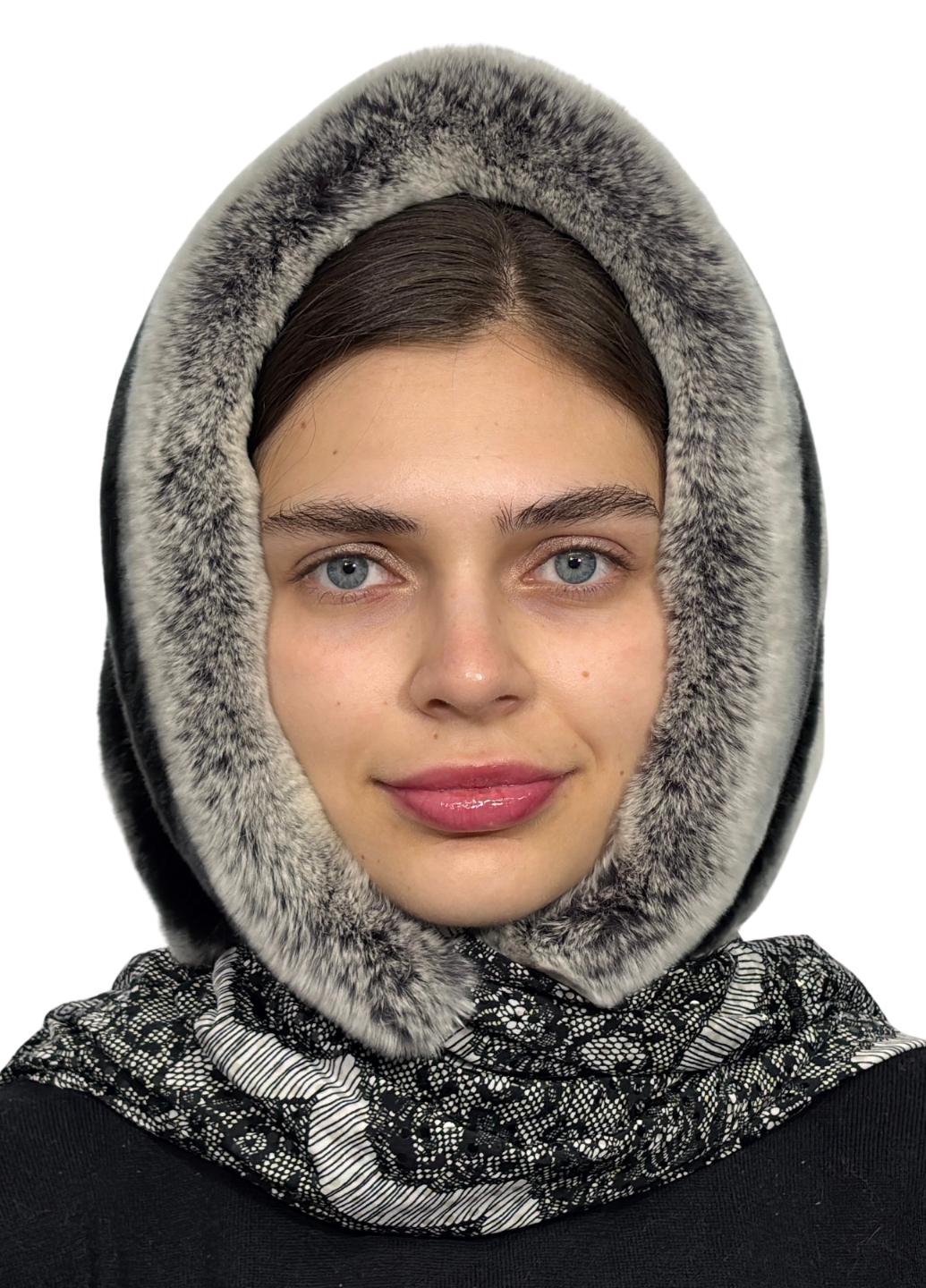 Платок на голову женский Меховой стиль Паук из натурального меха кролика Натуральный (314/A)