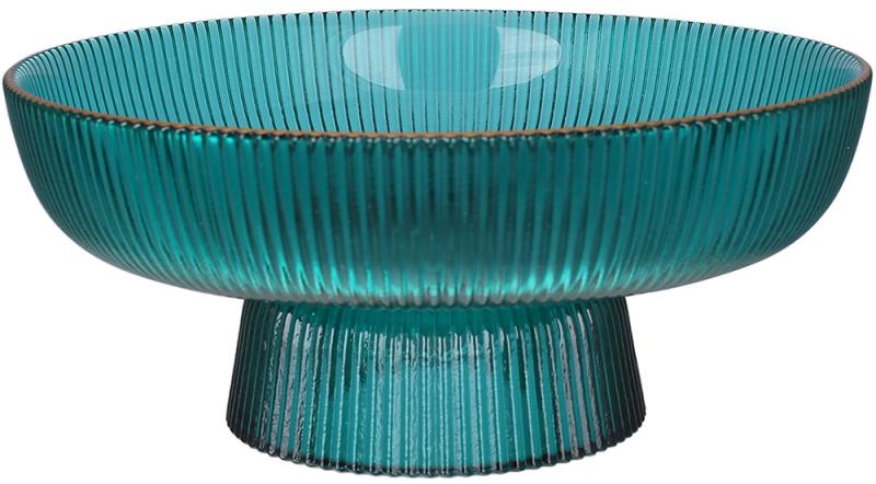 Стеклянная фруктовка Fleur 26х11,5 см бирюзово-зеленый с золотой каймой