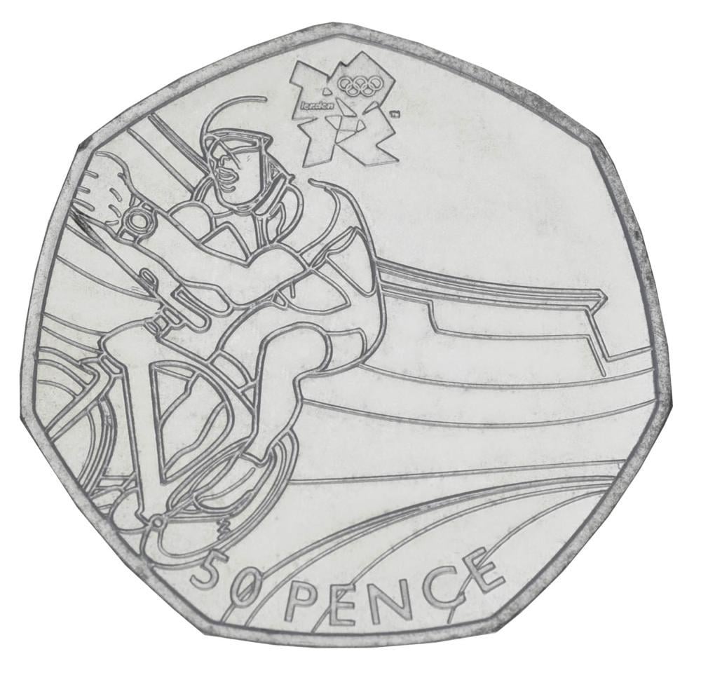 Коллекционная монета Великобритания 50 пенсов 2011 UNC XXX Летние Олимпийские игры 2012 в Лондоне-Велоспорт (М20919)