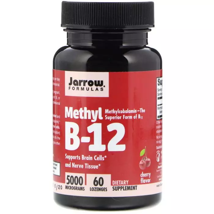 Метил B-12 Jarrow Formulas со вкусом вишни 5000 мкг Methyl B-12 60 леденцов (JRW18004)