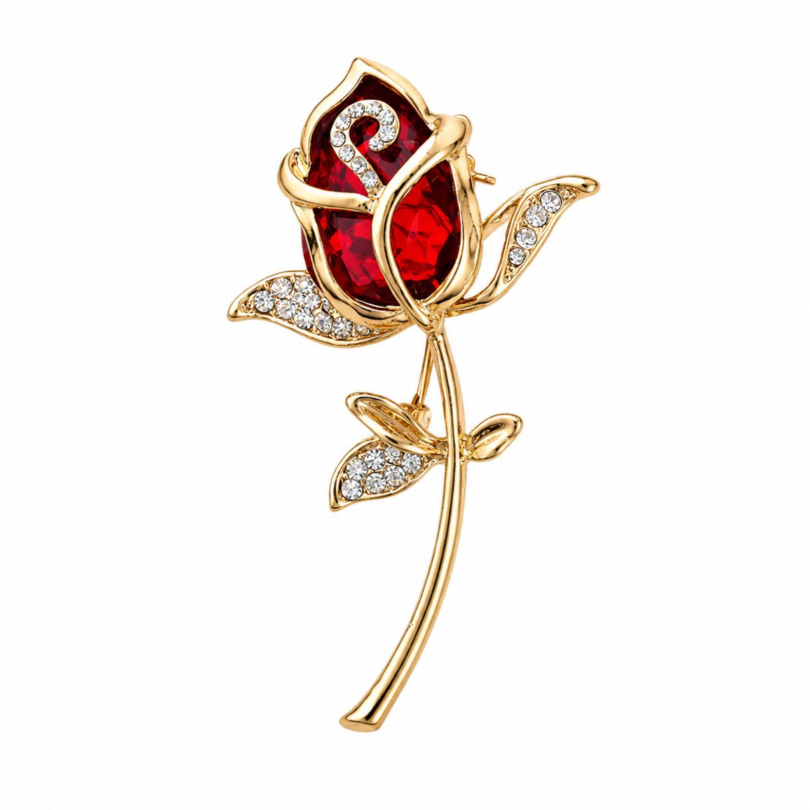 Брошка женская Красная роза с камнями Red Rose (815637286)