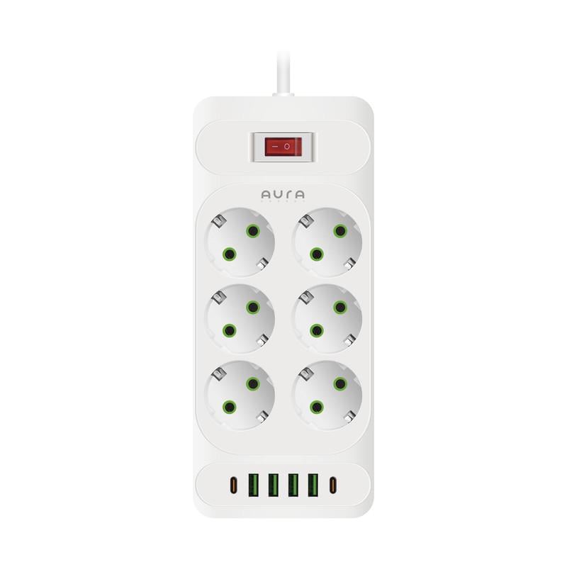 Фільтр-подовжувач мережевий Aura Energy 6/4 USB-A/2 USB-C PD 2 м White