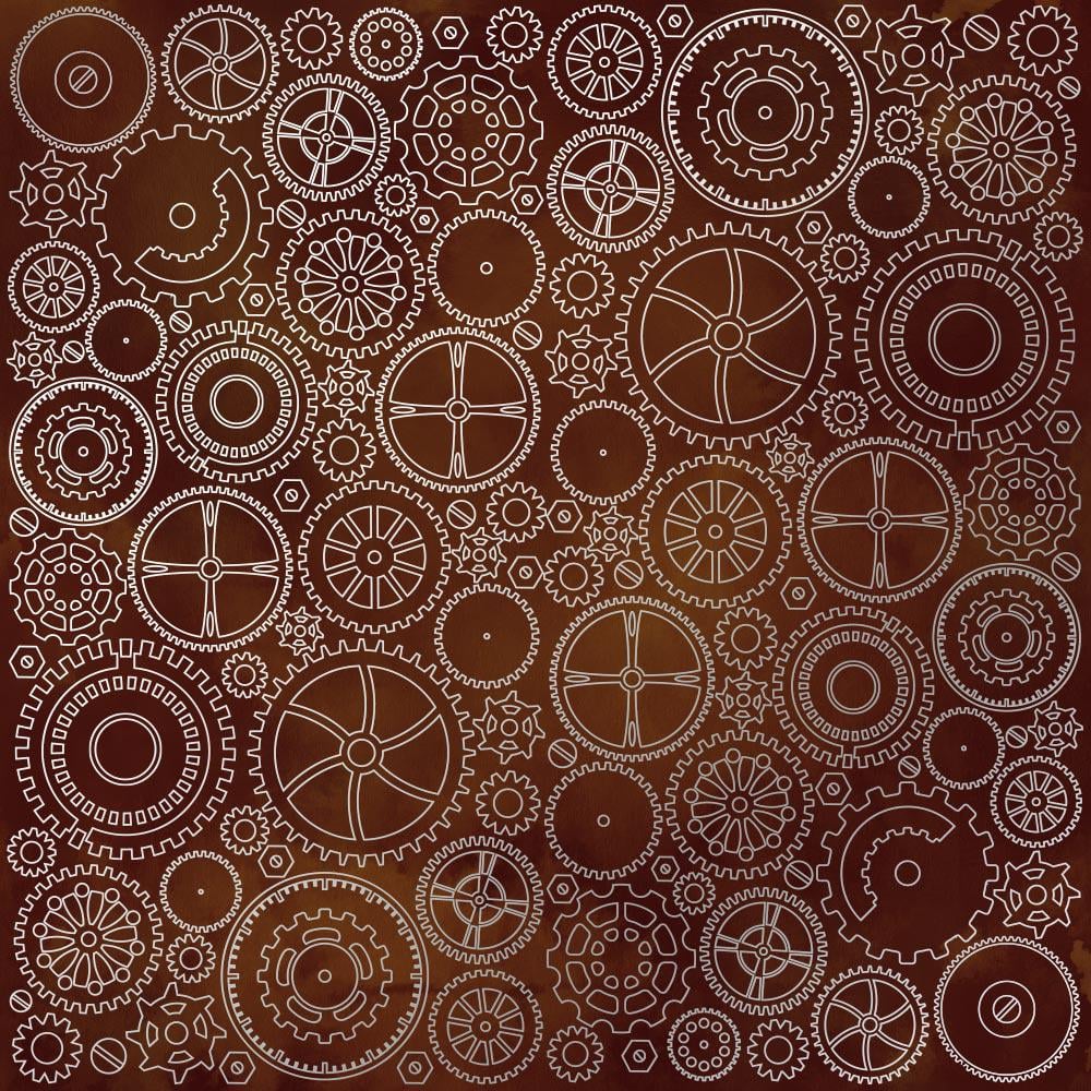 Лист паперу односторонній Silver Gears зі срібним тисненням 30,5х30,5 см Brown/Aquarelle