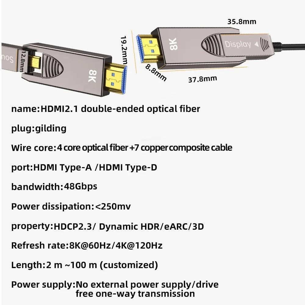 Кабель цифровой оптический HDM-Type D/А разрешение 8К 60Hz V2.1 25 м (000048945) - фото 4 Кабель цифровой оптический HDM-Type D/А разрешение 8К 60Hz V2.1 25 м (000048945) - фото 4