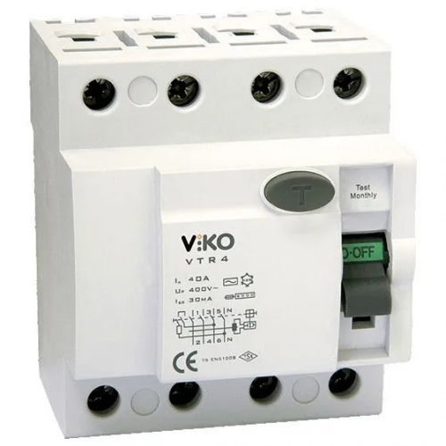 Пристрій захисного відключення ПВЗ Viko 4Р чотирьохполюсний 40А 30мА 230V (22440387) Пристрій захисного відключення ПВЗ Viko 4Р чотирьохполюсний 40А 30мА 230V (22440387)