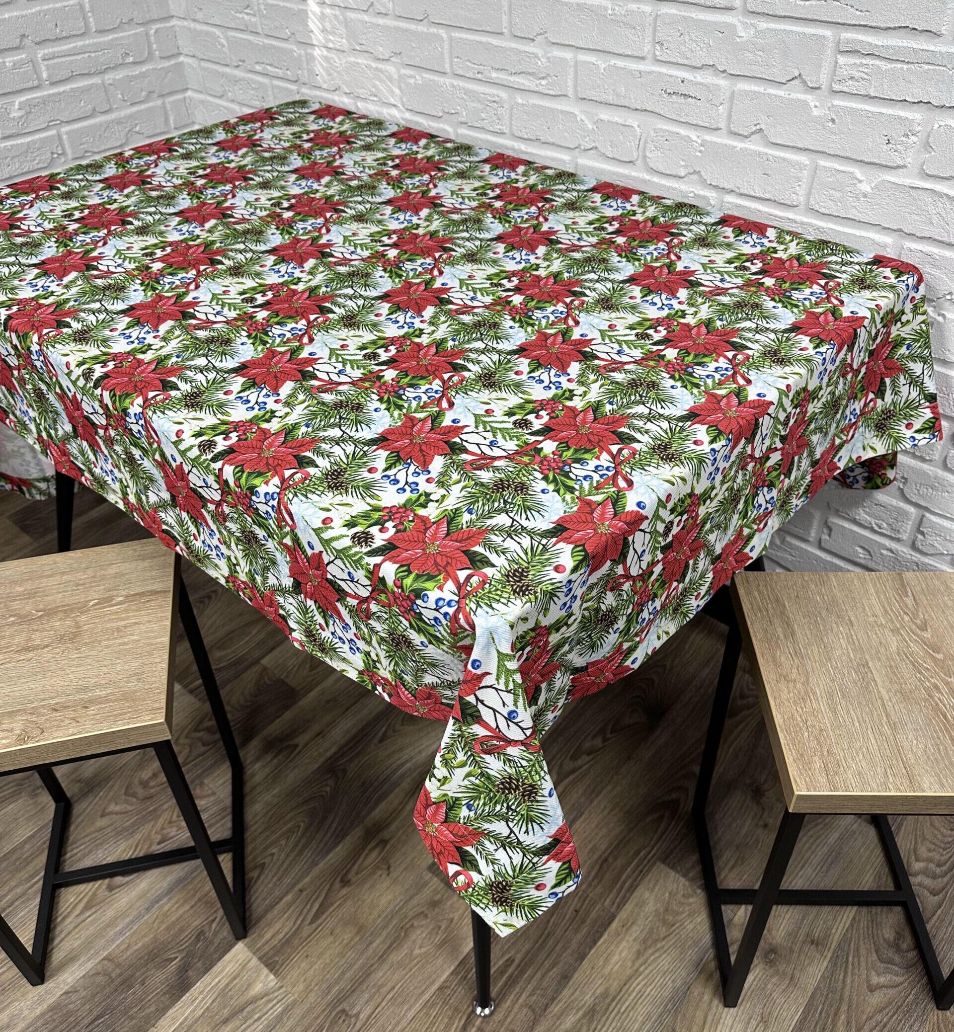 Скатерть Comfort Home X-mas flowers новогодняя жаккардовая 140x180 см