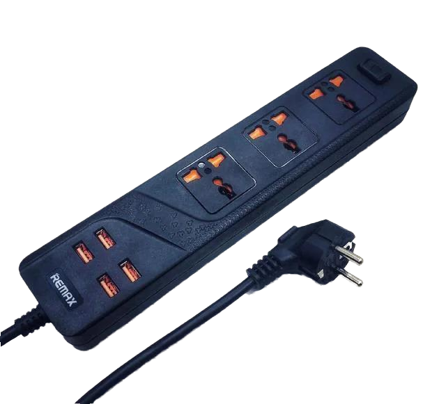 Сетевой удлинитель Remax BKL-03 на 3 розетки 3 Socket и 4 USB Кабель 200 мм Черный