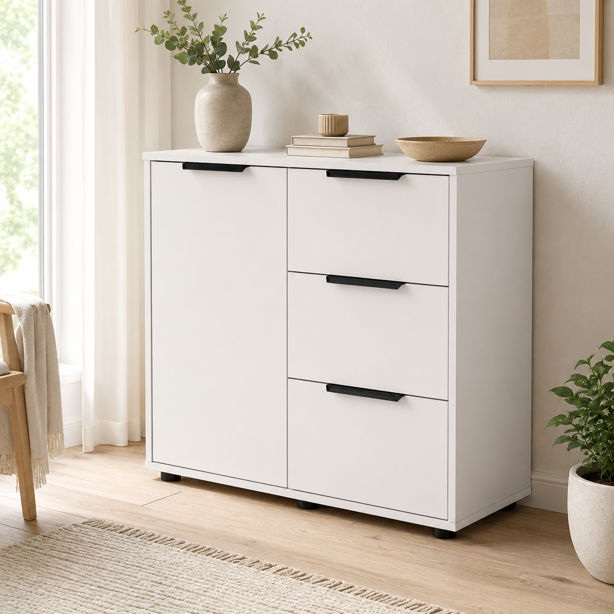 Комод Elva 800x450x750 з шухлядами та полицями Білий (Elva WH/WH)