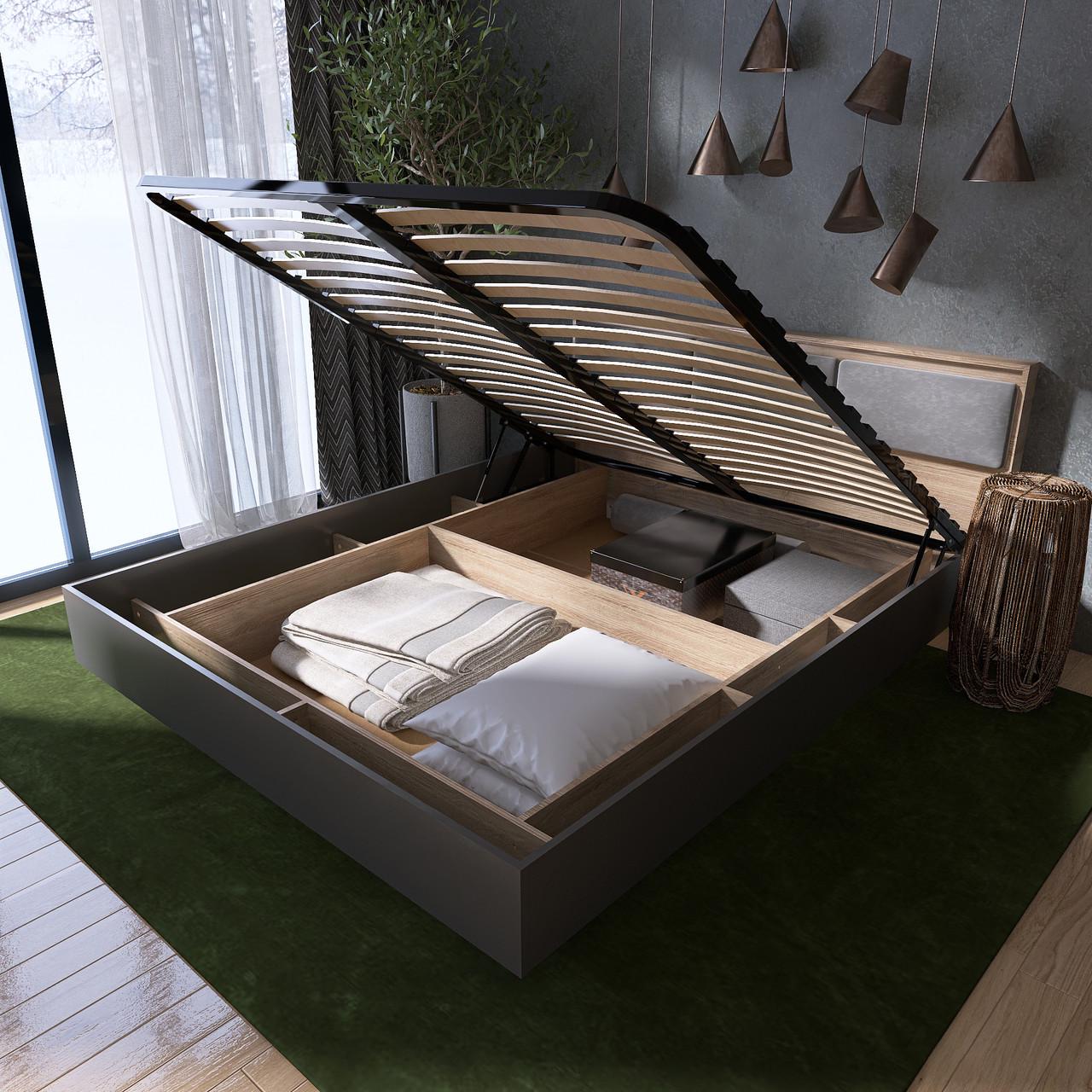 Кровать двухспальная Еверест Сити-1400 ламели/подъемный механизм 140x200 см Дуб сонома/Графитовый (EVR-20717,02)