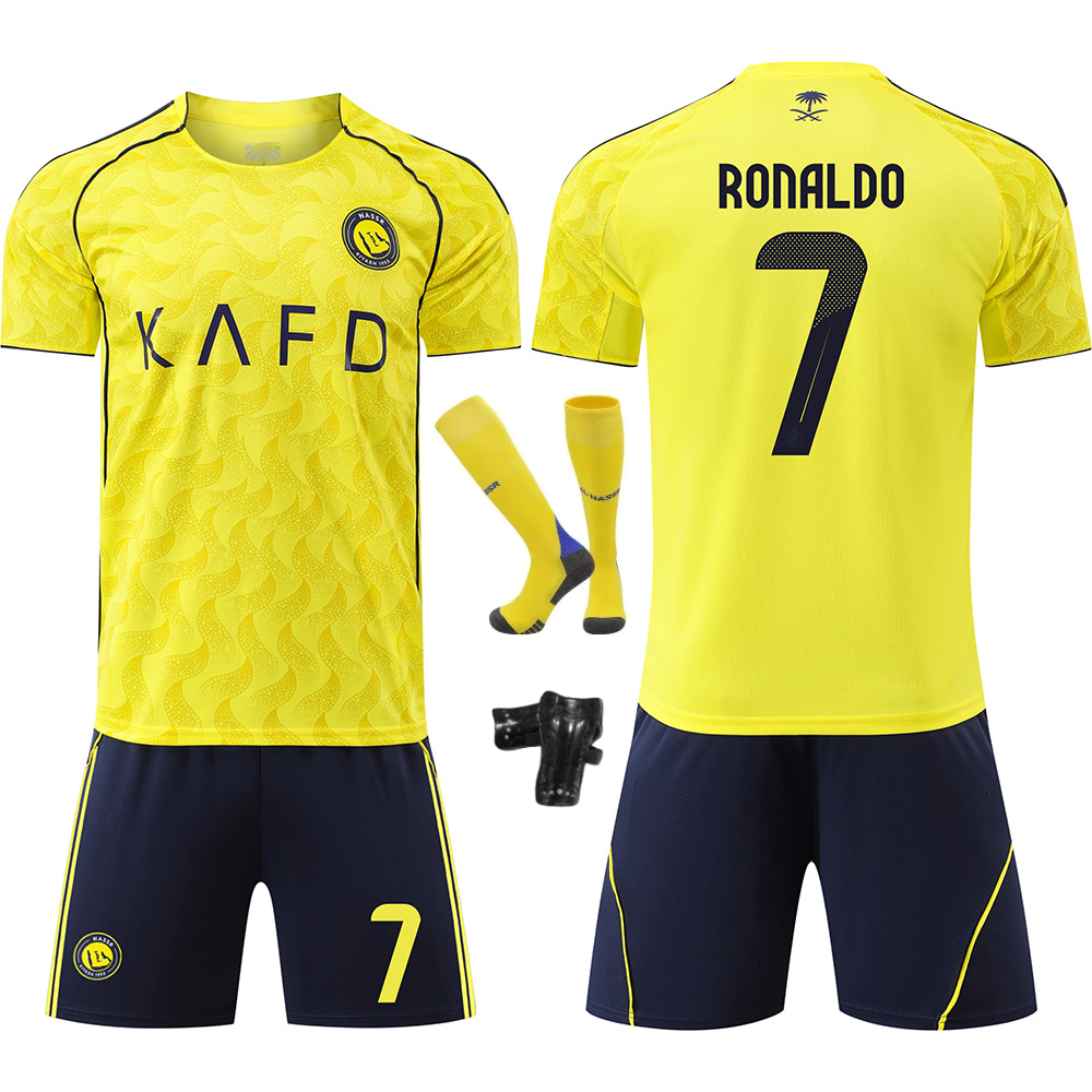 Форма футбольная детская Ronaldo 7 Al-Nasr "Аль-Наср" сезон 2026 с гетрами р. 34-38 и щитками р. 28 150-157 см Желтый с черным (077314d3)