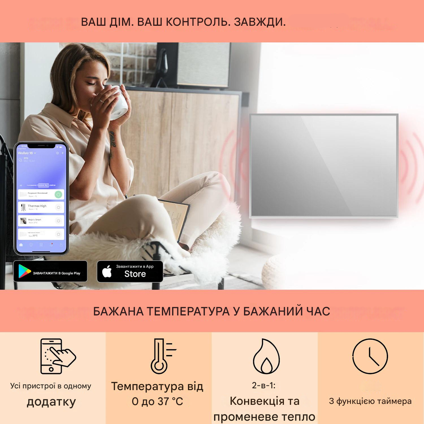 Инфракрасный обогреватель KLARSTEIN La Palma 2в1 с конвектором 750 Вт 85х60 (10039833) - фото 4