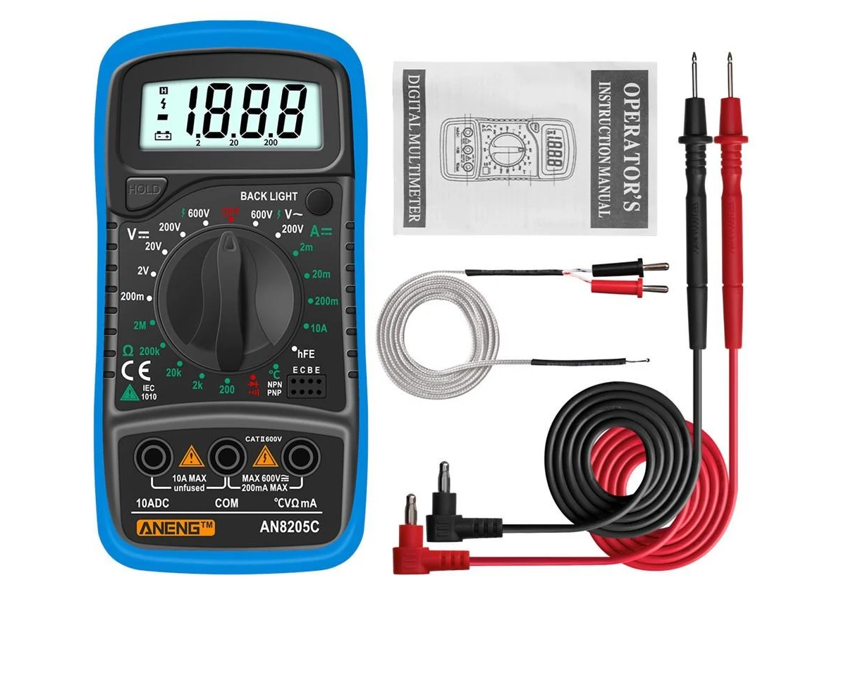 Мультиметр з термопарою ANENG AN8205C батарейка Синій (778481)