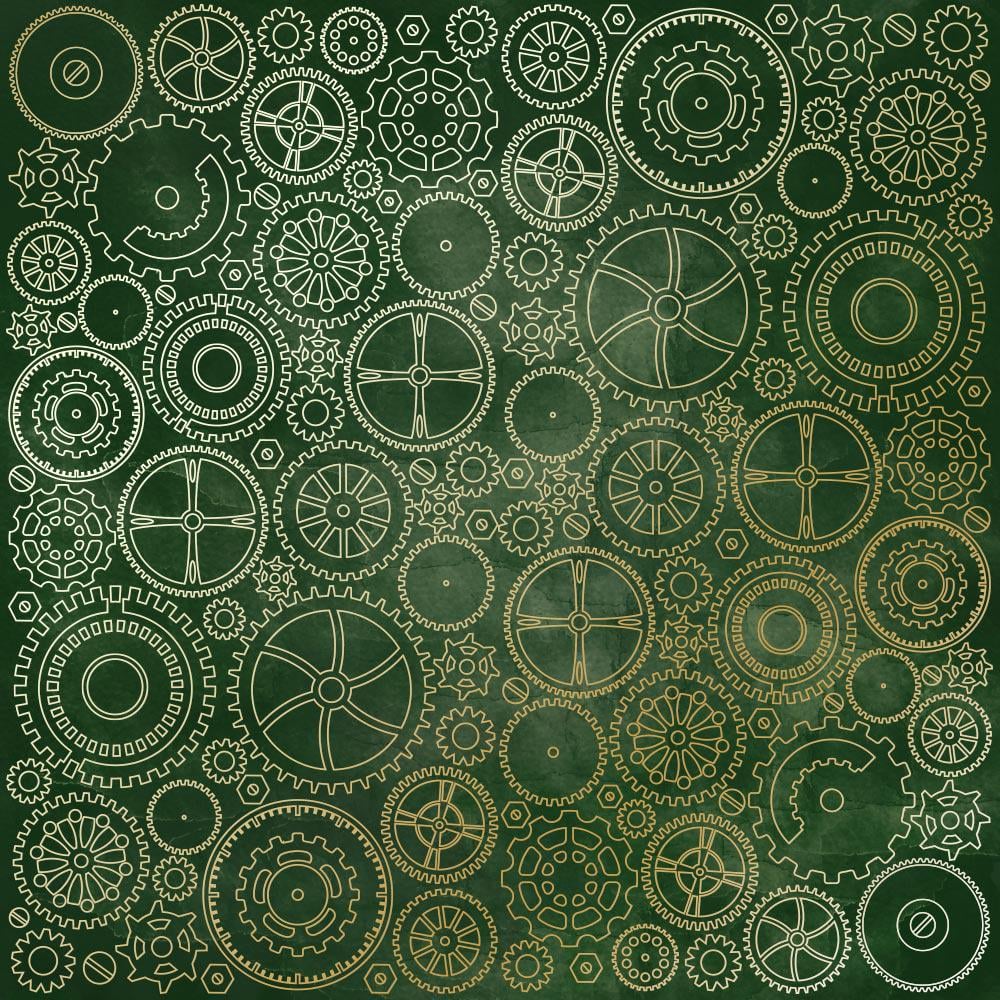 Лист бумаги односторонний Golden Gears с фольгированием 30,5х30,5 см Dark Green/Aquarelle
