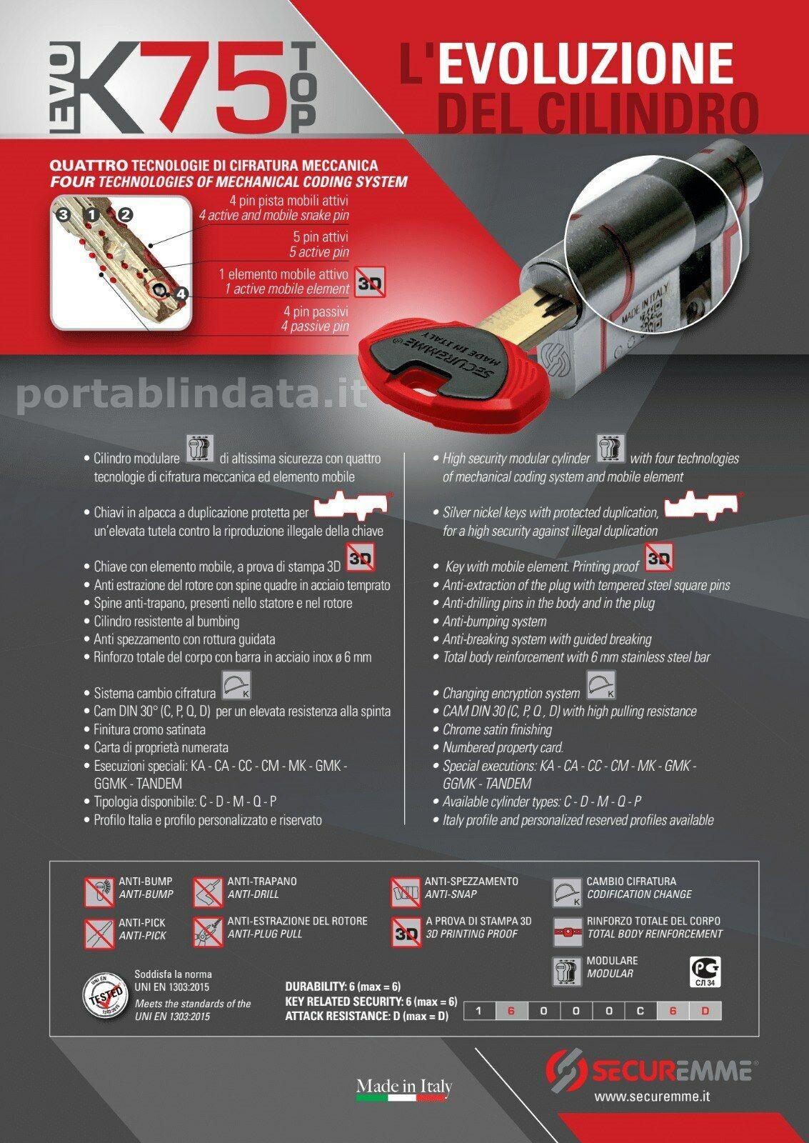 Серцевина модульна Securemme K75 128 мм 91,5 мм/36,5 мм ключ/барашка з довгої сторони матовий Хром (14989146) - фото 4