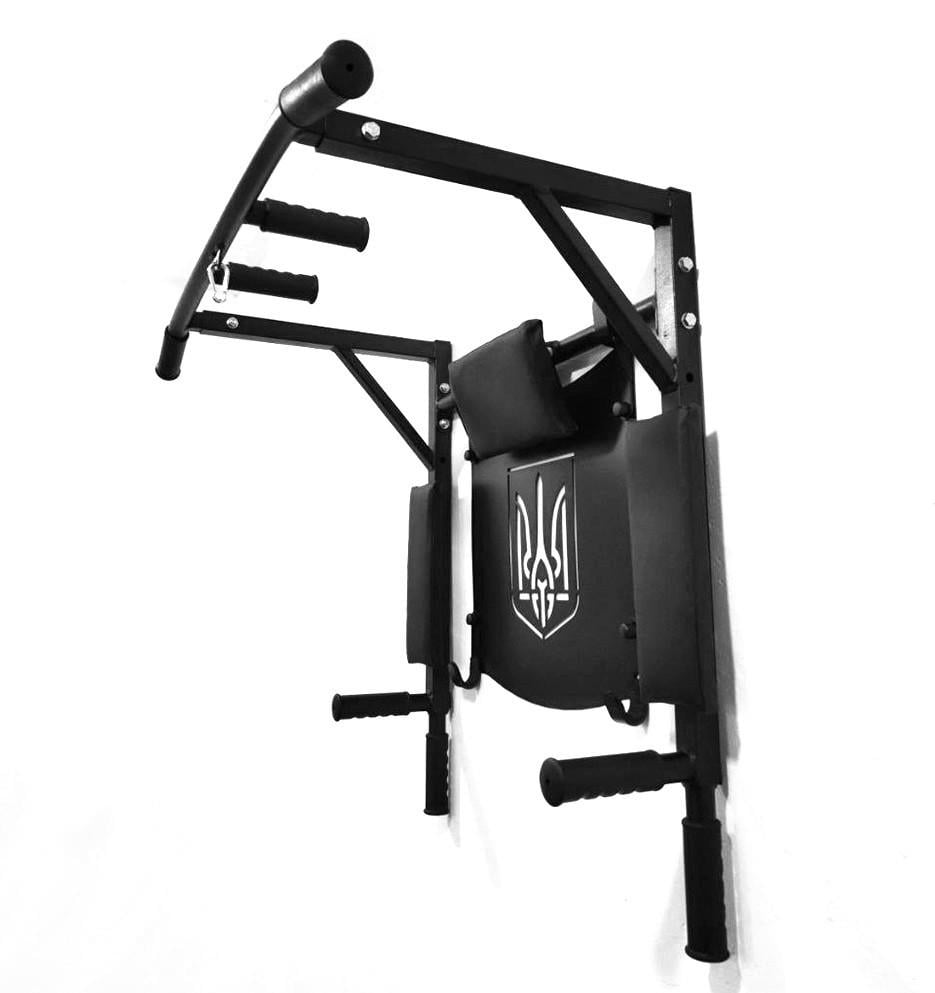 Турнік-бруси SAB настінний розбірний з гумовими ручками/гербом та адаптивною спинкою для преса Чорний (0072) - фото 3