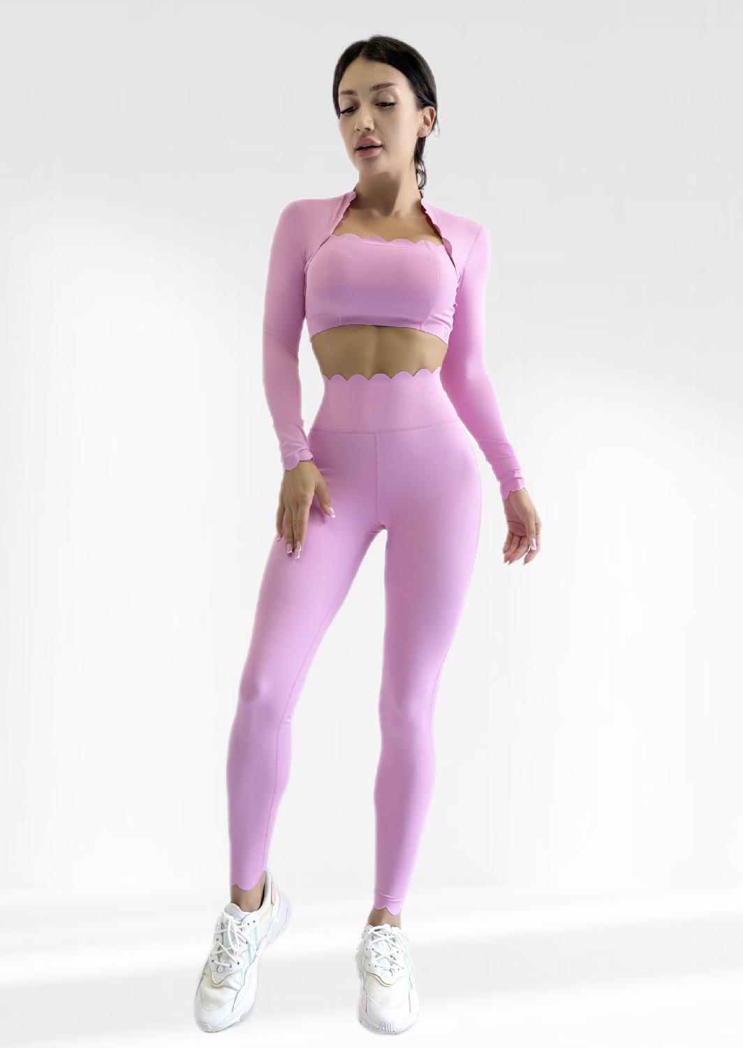Костюм для фитнеса женский LILAFIT лосины пуш ап/топ с длинным рукавом L Розовый (LFS000129)