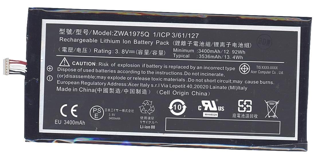Аккумулятор для планшета Acer ZAW1975Q Iconia Tab 7 A1-713 3,8V 3400 mAh Black Аккумулятор для планшета Acer ZAW1975Q Iconia Tab 7 A1-713 3,8V 3400 mAh Black